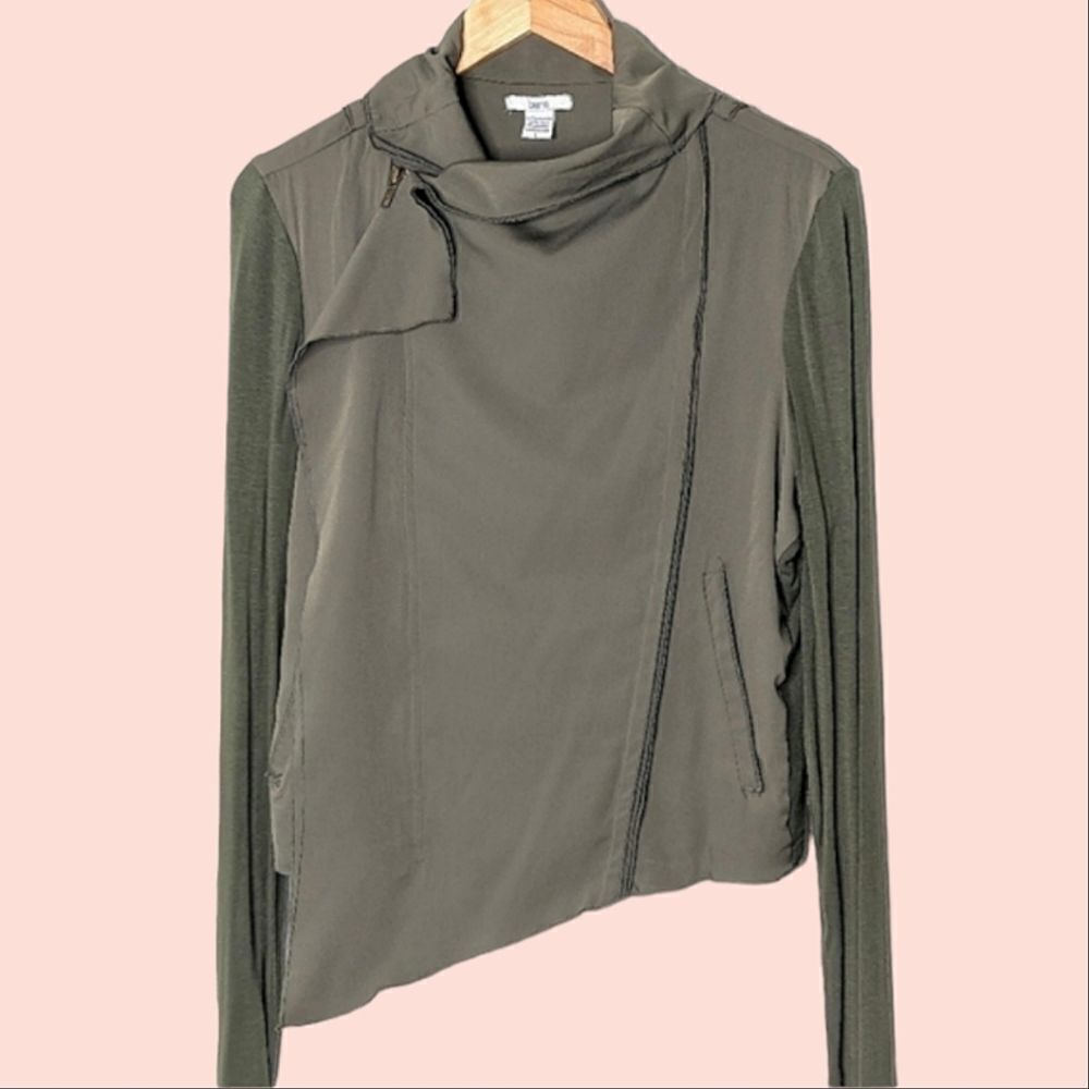 bar III Army Green Cropped Asymmetrical Zip Up Stretch Jacket size L